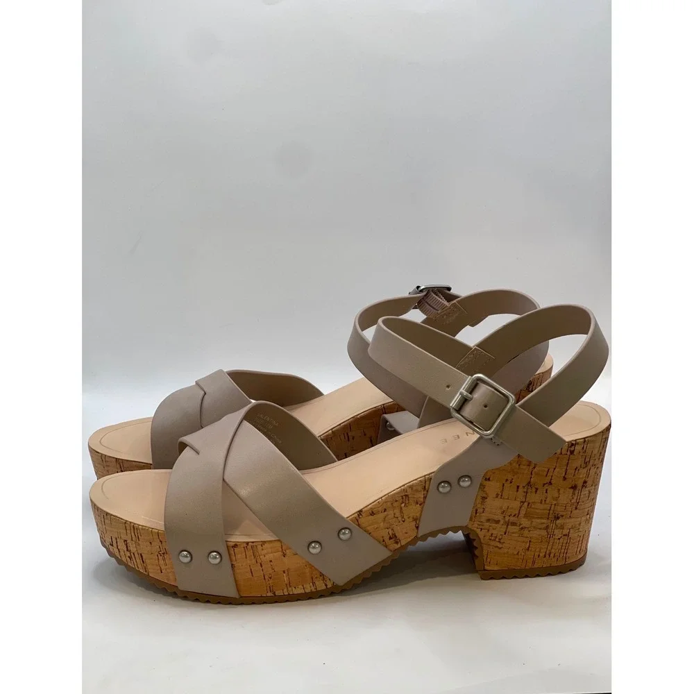 Journee Collection Valentina Taupe Cork Platform Wedge Sandals Womens 12M New